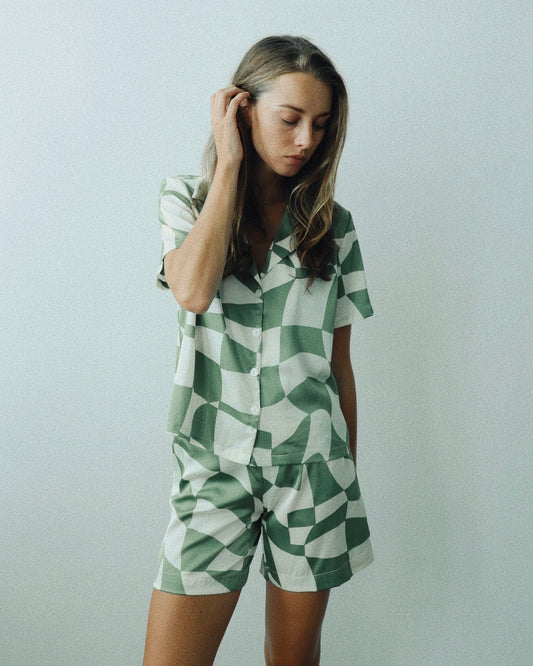 Terra Pattern Pyjamas Set | Sage Green